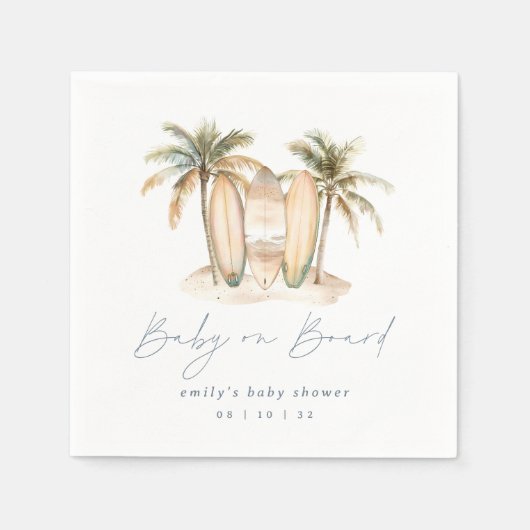 Serviette En Papier Surf côtier Baby shower "Baby on board" (Devant)