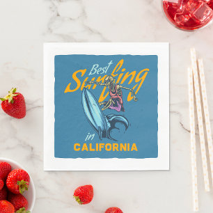 Serviette En Papier Surf de squelette vintage sur la plage de Californ