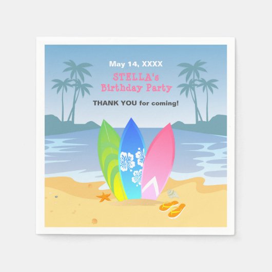 Serviette En Papier Surf Fille fête d'anniversaire (Devant)