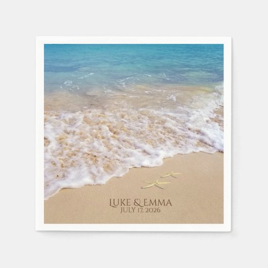 Serviette En Papier Surf océanique et Mariage d'étoiles de mer (Devant)