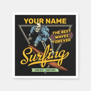 Serviette En Papier Surf personnalisé Skeleton Ride Waves Surfer