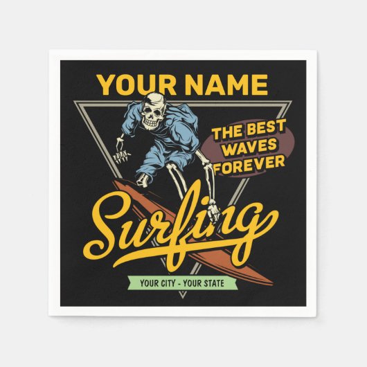 Serviette En Papier Surf personnalisé Skeleton Ride Waves Surfer (Devant)