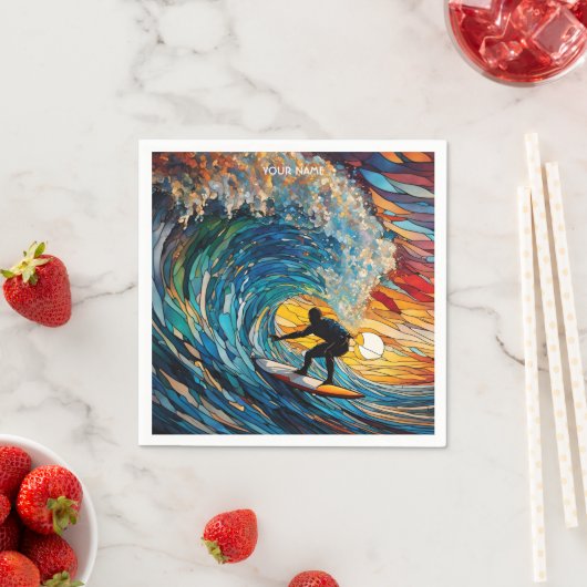 Serviette En Papier Surfeur en Verre Satiné Cute Imaginaire (En situation)