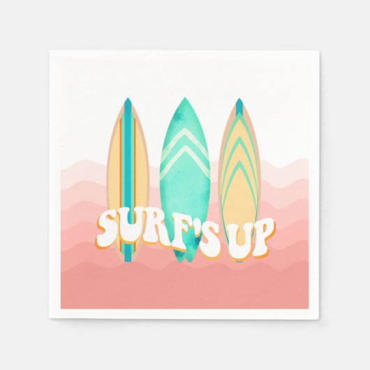 Serviette En Papier Surfs roses vers le haut Surboard Anniversaire (Devant)