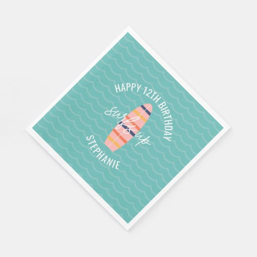 Serviette En Papier Surfs Up Pink surboard Anniversaire (Coin)
