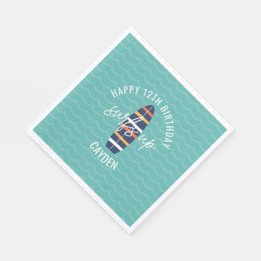Serviette En Papier Surfs Up surboard et vagues Anniversaire (Coin)