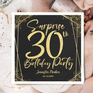 Serviette En Papier Surprise 30e anniversaire de fête Black & Gold Par