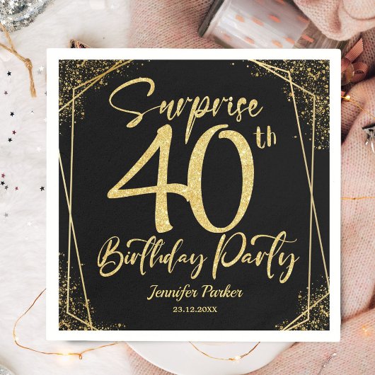 Serviette En Papier Surprise 40e anniversaire de fête Black & Gold Par