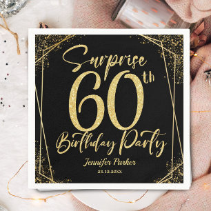 Serviette En Papier Surprise 60e fête d'anniversaire Black & Gold Part