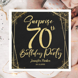 Serviette En Papier Surprise 70e fête d'anniversaire Black & Gold Part