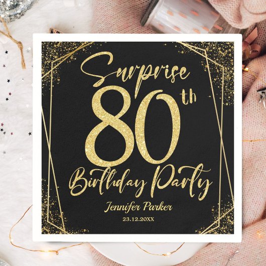 Serviette En Papier Surprise 80e anniversaire de fête Black & Gold Par