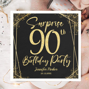 Serviette En Papier Surprise 90e anniversaire de fête Black & Gold Par