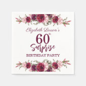 Serviette En Papier Surprise Senior Anniversaire fête Floral Bourgogne (Devant)