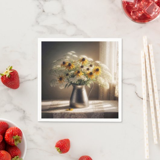 Serviette En Papier Susan Bouquet aux yeux noirs sur dentelle (En situation)