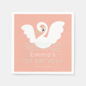 Serviette En Papier Swan Princess Moderne rose fille Anniversaire (Devant)