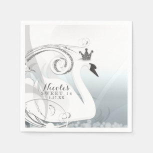 Serviette En Papier Swan Princess Silver & White Élégante fête personn