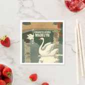 Serviette En Papier Swans on the Lake Félicitations Antique White (En situation)
