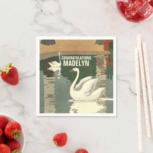 Serviette En Papier Swans on the Lake Félicitations Antique White (En situation)