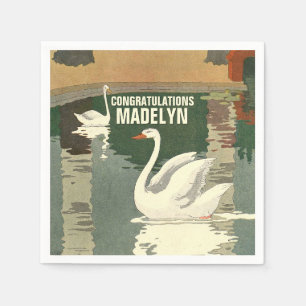 Serviette En Papier Swans on the Lake Félicitations Antique White