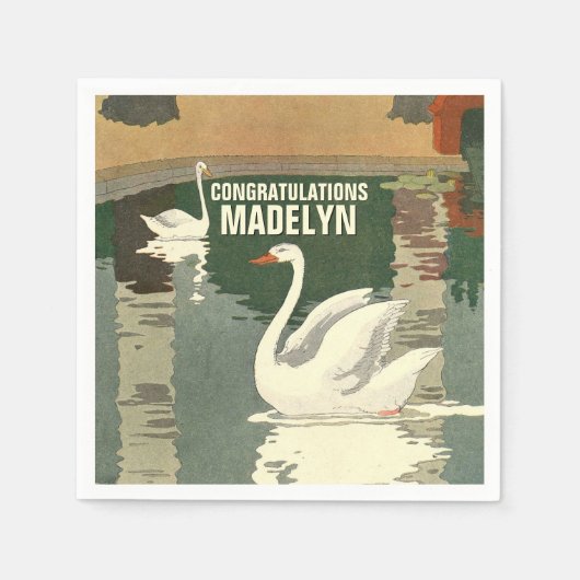 Serviette En Papier Swans on the Lake Félicitations Antique White (Devant)
