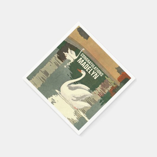 Serviette En Papier Swans on the Lake Félicitations Antique White (Coin)