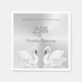 Serviette En Papier Swans Silver coutume 25e anniversaire Mariage (Devant)