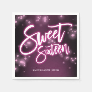 Serviette En Papier Sweet 16 Anniversaire Hot rose Neon Effect Party