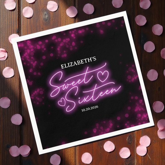 Serviette En Papier Sweet 16 Anniversaire Hot rose Neon Fête Foncé