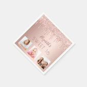 Serviette En Papier Sweet 16 anniversaire photo rose or parties scinti (Coin)