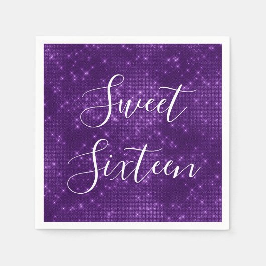 Serviette En Papier Sweet 16 Anniversaire Purple Sparkle et Shimmer (Devant)