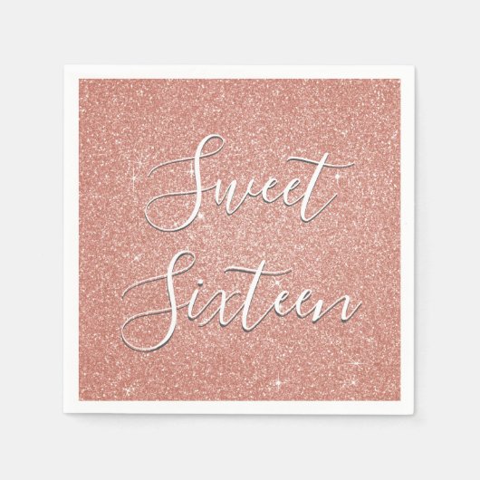 Serviette En Papier Sweet 16 Anniversaire Rose Gold Blush Parties scin (Devant)