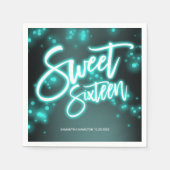 Serviette En Papier Sweet 16 Anniversaire Turquoise Neon Glow Dark Par (Devant)