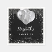 Serviette En Papier Sweet 16 argent noir parties scintillant nom ballo (Devant)