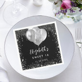 Serviette En Papier Sweet 16 argent noir parties scintillant nom ballo