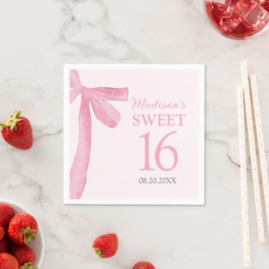 Serviette En Papier Sweet 16 Birthday Coquette Pink Bow Personalized  (En situation)