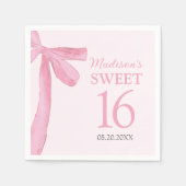 Serviette En Papier Sweet 16 Birthday Coquette Pink Bow Personalized  (Devant)