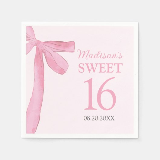 Serviette En Papier Sweet 16 Birthday Coquette Pink Bow Personalized  (Devant)