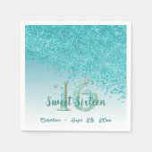 Serviette En Papier Sweet 16 Bleu Turquoise Parties scintillant et mon (Devant)