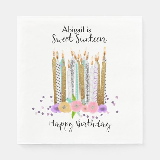 Serviette En Papier Sweet 16 bougies d'anniversaire (Devant)
