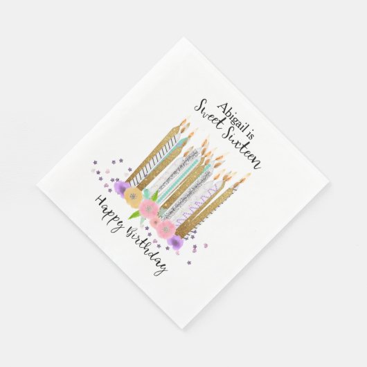 Serviette En Papier Sweet 16 bougies d'anniversaire (Coin)