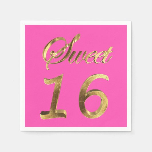 Serviette En Papier Sweet 16 Chaud rose Or Look Typographie Élégante (Devant)