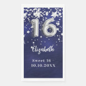 Serviette En Papier Sweet 16 étoiles bleu marine en argent (Devant)