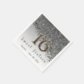 Serviette En Papier Sweet 16 Falling Black Parties scintillant & Monog (Coin)