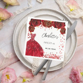 Serviette En Papier Sweet 16 fleurs de robe rouge blanc fête