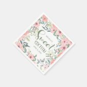 Serviette En Papier Sweet 16 Fleurs Roses Douces Feuilles Vert Sage (Coin)