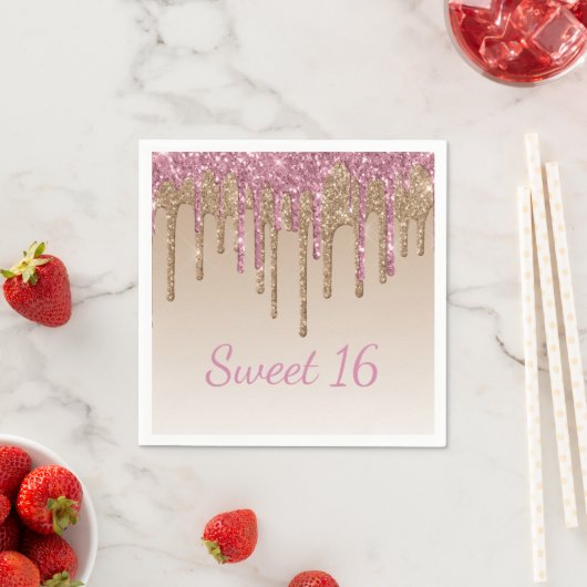 Serviette En Papier Sweet 16 Glam Script Ombré Sparkle (En situation)
