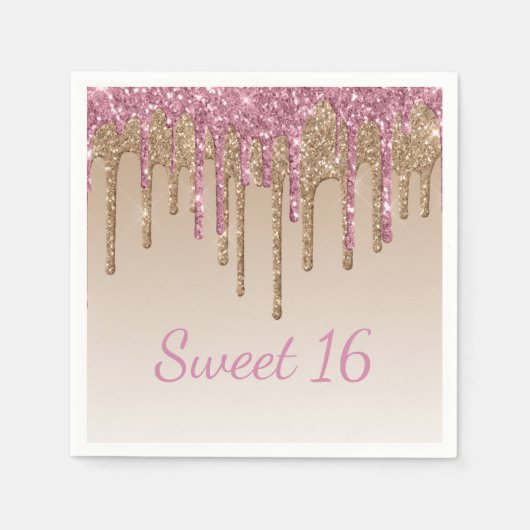 Serviette En Papier Sweet 16 Glam Script Ombré Sparkle (Devant)