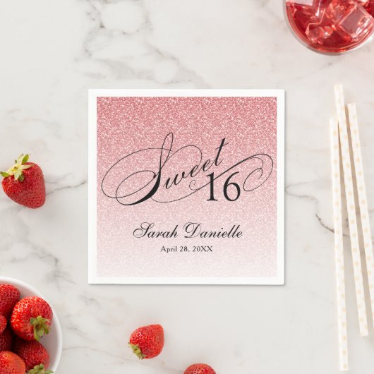 Serviette En Papier Sweet 16 Joli Parties scintillant rose Glam Person (En situation)