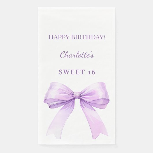 Serviette En Papier Sweet 16 lavender bow white (Devant)