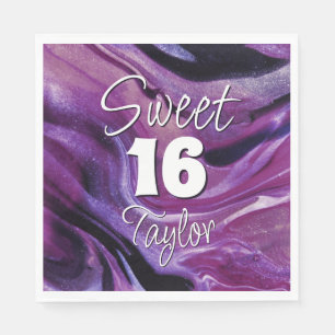 Serviette En Papier Sweet 16 Marbre Violet Personnalisé